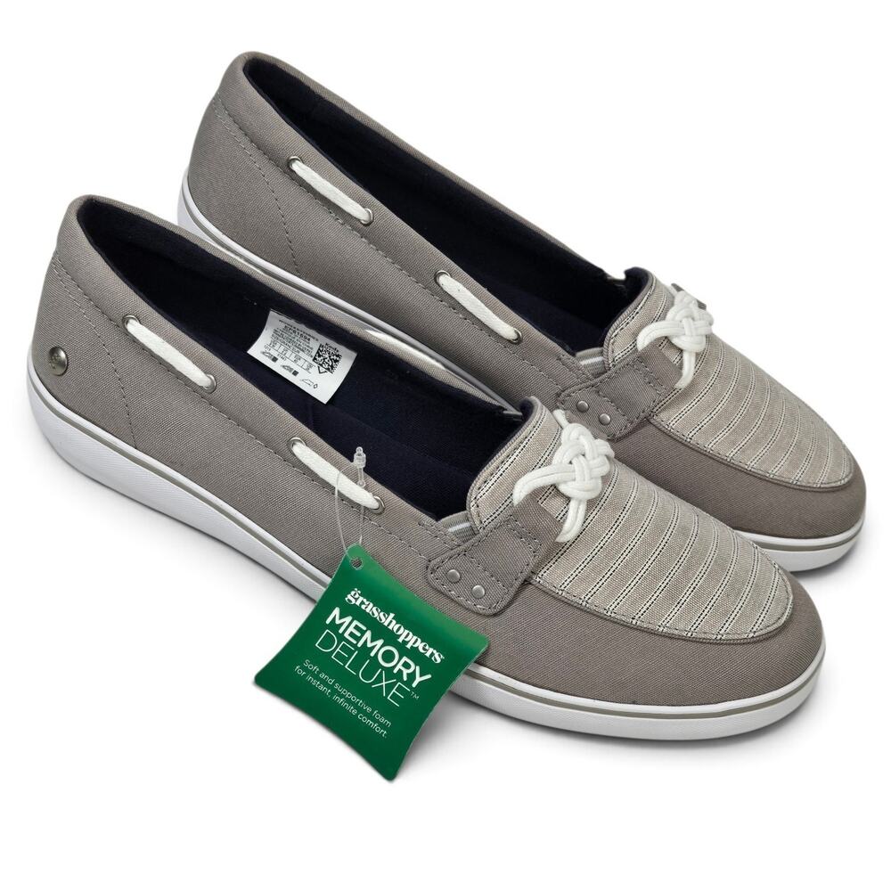 Grasshoppers by Keds Windsor Knot Loafers Canvas Grey Size 9W Wide Comfort Shoe